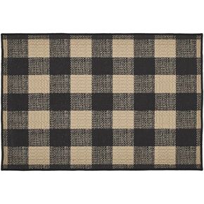 VHC Brands Black Check Indoor Rug Rect 17x48, Polyester Area Rug, Accent Rug, Floor Decor, Black Check Collection, Rectangle 17x48, Country Black