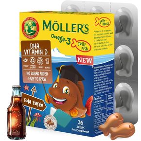 Moller’s ® | Omega 3 Capsules for Children | Natural Fish Oil Omega 3 Fish Oil for Kids | with DHA and EPA, No Gluten, Lactose or Added Sugar & Easy to Chew | Cola Flavor | 36 Capsules