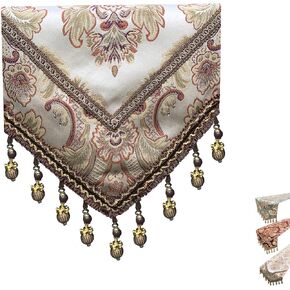 MAGILONA Home Tablecover Bead Decorative Europe Luxurious Cotton Linen Velvet 3D Relief Embroidered Floral Pattern Table Runner Dining Party 13x83 in (Coffee)