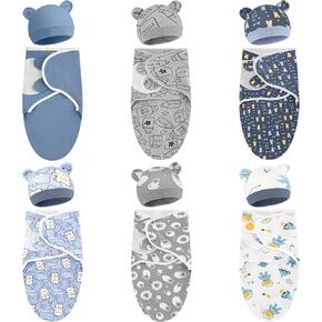 VitalCozy 6 Pack Preemie Swaddle Blanket Wrap with Hat Set Cotton Baby Swaddle Wrap Hat Set for Preemie Newborn Boys Girls