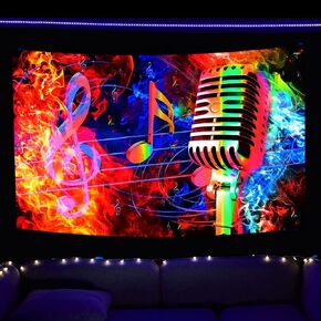 TPMDFC Music Tapestry Blacklight UV Reactive Tapestries Ice and Fire Musical Note Art Wall Hanging 60x40in Tapestries for Bedroom Living Room YGTRLTP2