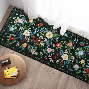 MABOZOO Floral Long Runner Rug, 2'6''x8' Colorful Vintage Hallway Runner Rug with Rubber Backing, Washable Entryway Rug Boho Rug for Hallways, Kitchen, Laundry, Bedroom, Bathroom(Green)