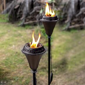 Deco Window 60" Garden Torch Set of 4 Metal Casted Outdoor Backyard Patio Lighting Citronella Oil Lamp with Snuffer & Fiberglass Wick (Brown)
