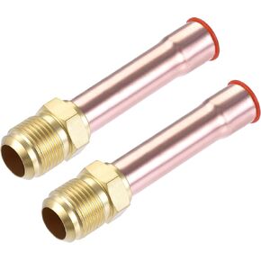 uxcell Brass Pipe Fitting, 1/4 SAE Flare Connector Male Thread Adapter with Copper Tube for Air Conditioner HVAC System, Pack of 4