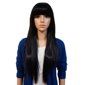 OMORFIEER Black Straight Wigs for Kids Child Flat Bangs Heat Friendly Cosplay Wig
