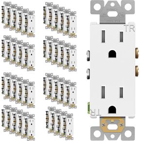 منفذ وعاء حائط ديكوراتور من ENERLITES، منفذ حائط كهربائي قياسي مقاوم للتلاعب، درجة سكنية، 3 أسلاك، أرضي ذاتي، 2 قطب، 15 أمبير 125 فولت، مدرج في قائمة UL، 61501-TR-W-10PCS، أبيض (10 عبوات) in Kuwait