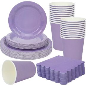 150 Pcs Disposable Paper Party Dinnerware Supplies Set Includes 7'' 9'' Disposable Paper Plates 9oz Paper Cups Scalloped Cocktail Napkins for Baby Shower Birthday Wedding (Milky White)