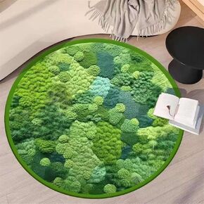 Lifup Green Moss Area Rug, Soft Botanical Print Shag Round Rug Carpet, Non Slip Washable Boho Area Rugs for Living Room Bedroom Decor Green 6 3.3 x 3.3 Feet