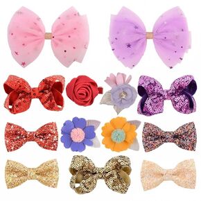 Hair Bows for Toddler Girls,12 PCS Baby Hair Clips,Linen Floral Embroidered Alligator Clip Hair Barrettes Accessories for Little Girls Kids in Pairs