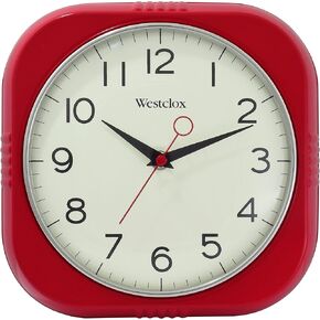 Westclox Retro Wall Clock Vintage 1950s Vintage Wall Clock for Retro Kitchen Decor with Large 9.5" Display & Quiet Ticking | 50's Mid Century Retro Clock for Kitchen or Living Room | Black/Square