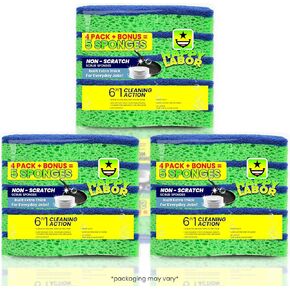 Happy Labor Heavy Duty Scrub Sponge Cleaning Sponge-5PACK. [Household Cleaning Supplies Household Supplies | Dish Sponge Soft Scrub Daddy Sponges Kitchen Sponges for Dishes Dawn Dishwashing Liquid]