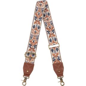 Crossbody Strap Top Grain Leather Ends Brass Metal Hardware 2" Wide Shoulder Strap Replacement for Handbags Purses Messenger Duffel Bags Adjustable Length from 35" to 58" - Retro Jacquard Spades Heart