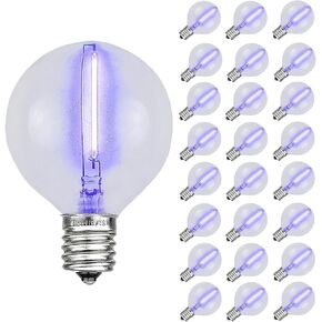 Novelty Lights 25 Pack G50 LED Light Bulbs, E17 C9 Intermediate Screw Base Shatterproof Outdoor String Lights Clear Globe Bulbs, Edison Light Bulbs for Patio Decor, Warm White, 0.6 Watt