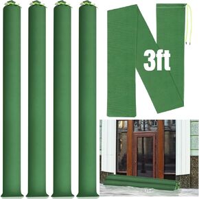6' x 6" Long Canvas Sandbags Flood Protection Thickened Reusable Sand Bags Rain Wind Flood Barrier with Elastic Band Water Barrier Tube Sandbags for Door Window Rain Water Flood Control, Green (4)