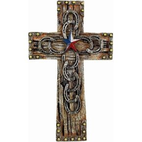 Comfy Hour Faith and Hope Collection 9" Horseshoes Cross, Handmade Western Style, Art Wall Decor, Resin