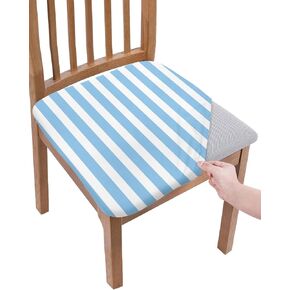 Savannan Dining Room Chair Seat Covers, Black White Stripes Classical Art Removable Stretch Chair Seat Cushion Slipcovers Protector for Holiday Party Festival Decoration, Set of 2