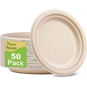 300 Pack Small Paper Plates, 7 inch Paper Plates Bulk, 100% Compostable Paper Plates Biodegradable Paper Dessert Plates, Disposable Recycled Paper Plates