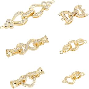 SUPERFINDINGS 8 Sets 2 Colors Brass Fold Over Clasps Brass Micro Pave Cubic Zirconia Fold Over Clasps Oval Shaped Long-Lasting Platinum Golden Clasps for Jewelry Making
