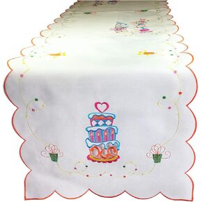 Happy Birthday Cut Work Table Runner Table Topper Embroidered Party Decoration Decor (34" x 34" Topper)