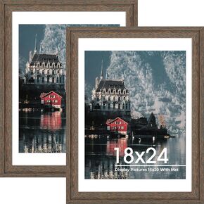 AUEAR, Solid Wood 18X24 Poster Frame - Displays 16X20 Pictures with Mat or 18X24 Without Mat, Wide Moulding Frame for Wall Mounting Display, Photo Frames (Black, 1 Pack)