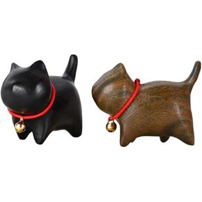 2 Pack Sandalwood Hand Carved Cat Figurines for Cat Lovers – Perfect Home Decor Accent & Unique Gift Item