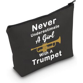 LELVO Funny Trumpet Gift Never Underestimate A Girl With A Trumpet Makeup Bags Trumpet Lovers Zipper Pouch (A Girl With A Trumpet)
