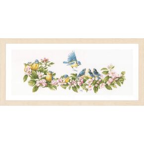 Vervaco LanArte Counted Cross Stitch Kit 24.4"X10.4"-Blue Tits & Blossoms (27 Count)