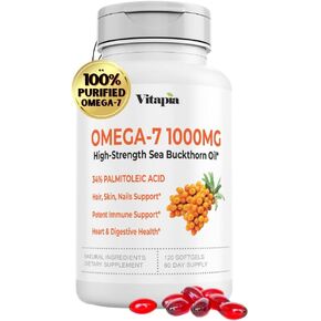 Vitapia Omega 7 Sea Buckthorn 1000mg per Serving - 60 Softgels - Sea Buckthorn Oil (Palmitoleic Acid 340mg), No Fish Burp