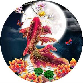 Setoda Beginners Stamped Cross Stitch Kits Range of Embroidery Patterns Starter Kits for Girl DIY Printed Cross Stitch Pattern Needlepoint kit 11CT-Koi Fish 23.6×23.6 inch