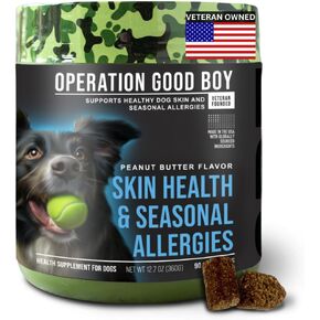 O. G.B. Operation Good Boy - SRE: مكمل للبشرة/المعطف/الحساسية للحيوانات الأليفة - 90 قطعة مضغ طرية - 12.7 أونصة - مكونات طبيعية مصنوعة - تأسست على يد المحاربين القدامى