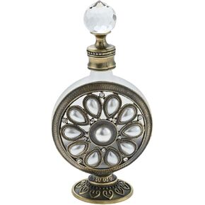 Yetaha Vintage Refillable Empty Perfume Bottles, Jeweled Flowers Perfume Bottle Fancy Crystal Glass Decorative Essential Oil Bottle for Living Room Bedroom Decor Birthday Holiday Gift(12ML, Golden)