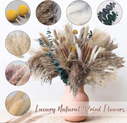 ديكور عشب بامباس، 105 قطعة عشب بامباس مجفف 45.7 سم، باقة زهور مجففة، عشب بامباس أبيض، عشب بامباس طبيعي، عشب القصب، ذيل الأرنب، عشب بامباس رقيق، ديكور غرفة الزفاف بوهو in Kuwait