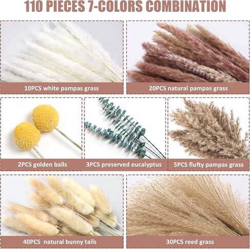 ديكور عشب بامباس، 105 قطعة عشب بامباس مجفف 45.7 سم، باقة زهور مجففة، عشب بامباس أبيض، عشب بامباس طبيعي، عشب القصب، ذيل الأرنب، عشب بامباس رقيق، ديكور غرفة الزفاف بوهو in Kuwait