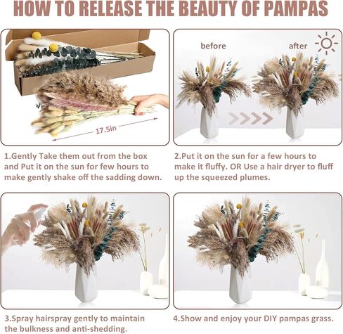 ديكور عشب بامباس، 105 قطعة عشب بامباس مجفف 45.7 سم، باقة زهور مجففة، عشب بامباس أبيض، عشب بامباس طبيعي، عشب القصب، ذيل الأرنب، عشب بامباس رقيق، ديكور غرفة الزفاف بوهو in Kuwait