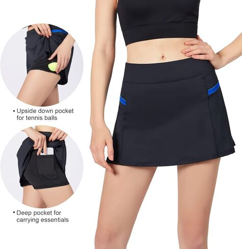 تنانير POSHDIVAH الرياضية النسائية مع شورتات مدمجة للتنس والجولف والجري والتمارين الكاجوال in Kuwait