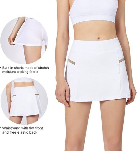 POSHDIVAH Women's Athletic Skirts with Built-in Shorts Skorts for Tennis Golf Running Workout and Casual in Saudi Arabia
