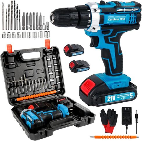 Power Drill Cordless, 3/8 Electric Drill with Battery and Charger, 21V Drill Set for Specialized Field and Homework, Battery Drill with LED Light, Variable Speed Mode in Saudi Arabia