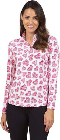 IBKUL Athleisure Wear Sun Protective UPF 50+ Icefil Cooling Tech Scribble Hearts Print Long Sleeve Mock Neck Top – 10489 in Kuwait