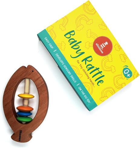 Shumee Wooden Baby Rattle Clutching Toy - Bear Shaped Teether for Babies - (6 Months+) |100% Child Safe| 11cm|Baby Shower/Birthday Gifts|New Born Gifts| Wooden Rattle| Wooden Montessori Toys in Saudi Arabia