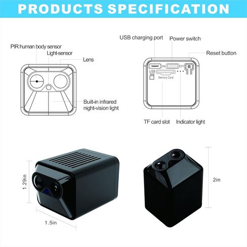 BEEDMXU Spy Hidden Wireless WiFi Security Home Camera, HD1080P Nanny Cam with Night Vision & Motion Detection - Indoor Security Camera for Home, Office and Car(with Battery+64GB microSD) in Kuwait