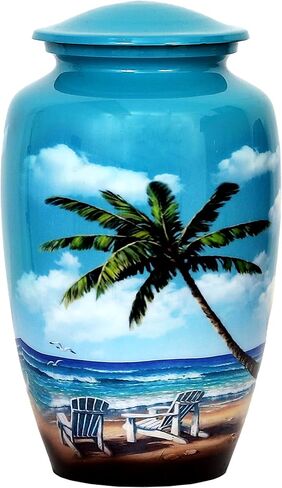 HLC URNS – Beach Blue Cremation Urn for Human Ashes - Adult Funeral Urn Handcrafted - Affordable Urn for Ashes (Adult (200 lbs) – 10.5 x 6 “, Cremation Urn) in Saudi Arabia