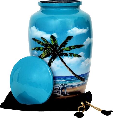 HLC URNS – Beach Blue Cremation Urn for Human Ashes - Adult Funeral Urn Handcrafted - Affordable Urn for Ashes (Adult (200 lbs) – 10.5 x 6 “, Cremation Urn) in Saudi Arabia