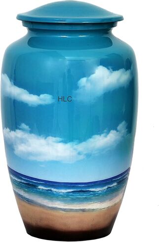 HLC URNS – Beach Blue Cremation Urn for Human Ashes - Adult Funeral Urn Handcrafted - Affordable Urn for Ashes (Adult (200 lbs) – 10.5 x 6 “, Cremation Urn) in Saudi Arabia