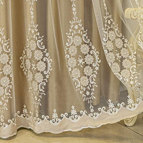 Amidoudou 1 Pair European Double Layer Curtains with Valance for Living Room Bedroom 3D Flower Embroidered Curtains (Grey,51x84 Inch) in Saudi Arabia