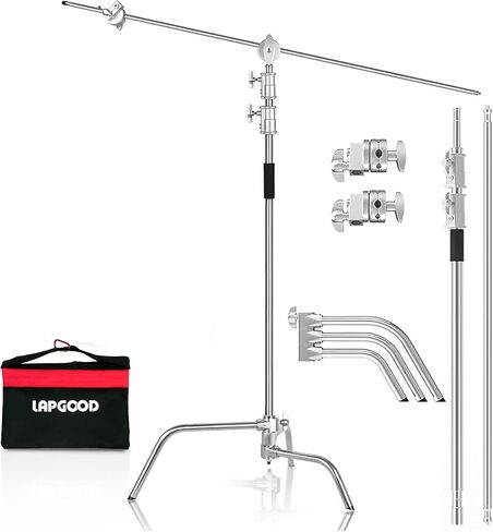 LAPGOOD Stainless Steel Heavy Duty C-Stand with Boom Arm Max Height 10.8ft/330cm,Adjustable Photography Light Stand with 4.2ft/128cm Holding Arm+2 Pieces Grip Head+Sandbag+Storage Bag in Kuwait