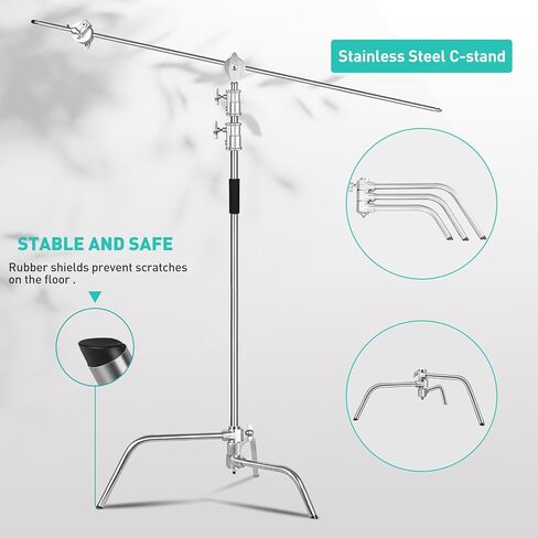 LAPGOOD Stainless Steel Heavy Duty C-Stand with Boom Arm Max Height 10.8ft/330cm,Adjustable Photography Light Stand with 4.2ft/128cm Holding Arm+2 Pieces Grip Head+Sandbag+Storage Bag in Kuwait