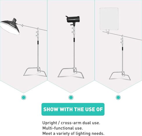 LAPGOOD Stainless Steel Heavy Duty C-Stand with Boom Arm Max Height 10.8ft/330cm,Adjustable Photography Light Stand with 4.2ft/128cm Holding Arm+2 Pieces Grip Head+Sandbag+Storage Bag in Kuwait