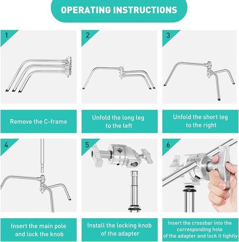 LAPGOOD Stainless Steel Heavy Duty C-Stand with Boom Arm Max Height 10.8ft/330cm,Adjustable Photography Light Stand with 4.2ft/128cm Holding Arm+2 Pieces Grip Head+Sandbag+Storage Bag in Kuwait