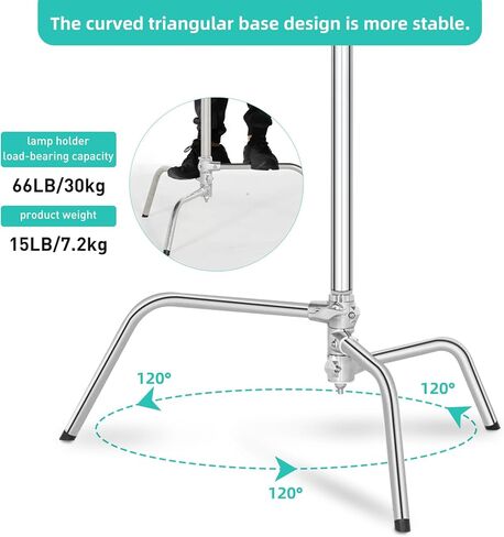 LAPGOOD Stainless Steel Heavy Duty C-Stand with Boom Arm Max Height 10.8ft/330cm,Adjustable Photography Light Stand with 4.2ft/128cm Holding Arm+2 Pieces Grip Head+Sandbag+Storage Bag in Kuwait