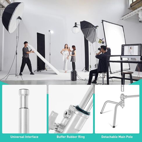 LAPGOOD Stainless Steel Heavy Duty C-Stand with Boom Arm Max Height 10.8ft/330cm,Adjustable Photography Light Stand with 4.2ft/128cm Holding Arm+2 Pieces Grip Head+Sandbag+Storage Bag in Kuwait